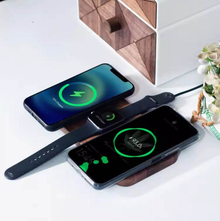 Black Walnut Genuine Goods Three-in-one Watch Headset Wireless Charger - ZEYTONCART