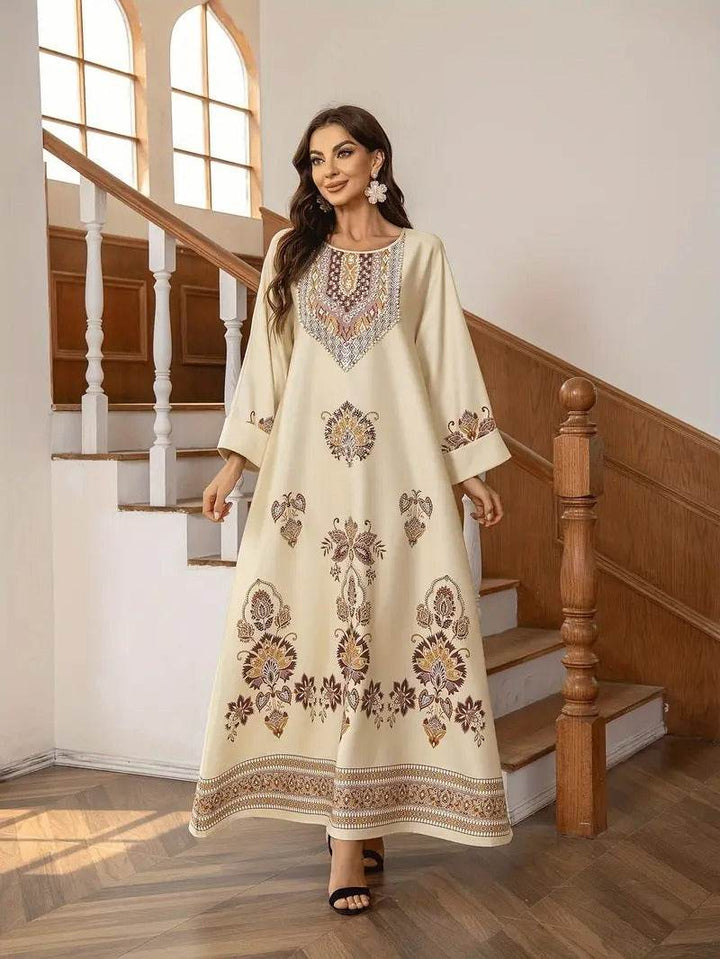 Elegant Floral Printed Abaya Middle Eastern Muslim Clothing For Women - ZEYTONCART