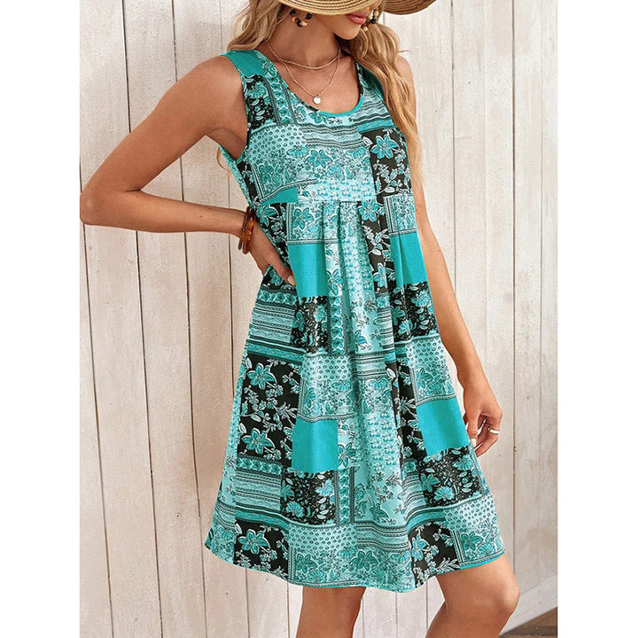 Women's Summer Dress Sleeveless Floral Boho Sundress Swimsuit Coverup Casual Loose Beach Vacation Tank Dresses - ZEYTONCART