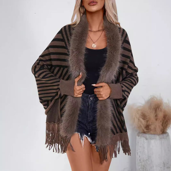 European And American Fall Winter Fashion Striped Tassel Knitted Shawl Cape - ZEYTONCART