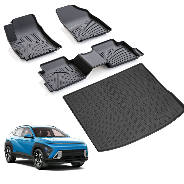 Floor Mats & Cargo Liners Compatible For 2024 2025 Hyundai Kona -Not Fit Electric,TPE All Weather 2 Row Floor Liners And Trunk Mat Mats Accessories-Black - ZEYTONCART