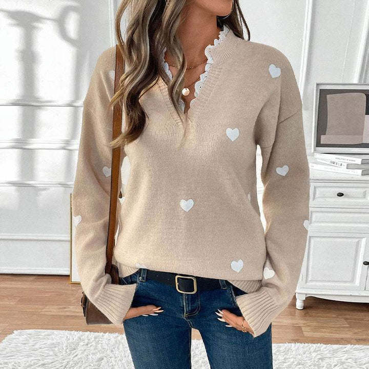 Valentine's Day Clothing V-neck Love Sweater For Women - ZEYTONCART