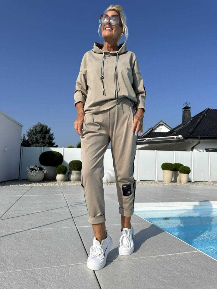 Round Neck Long Sleeve Braiding Stitching Trousers Suit - ZEYTONCART