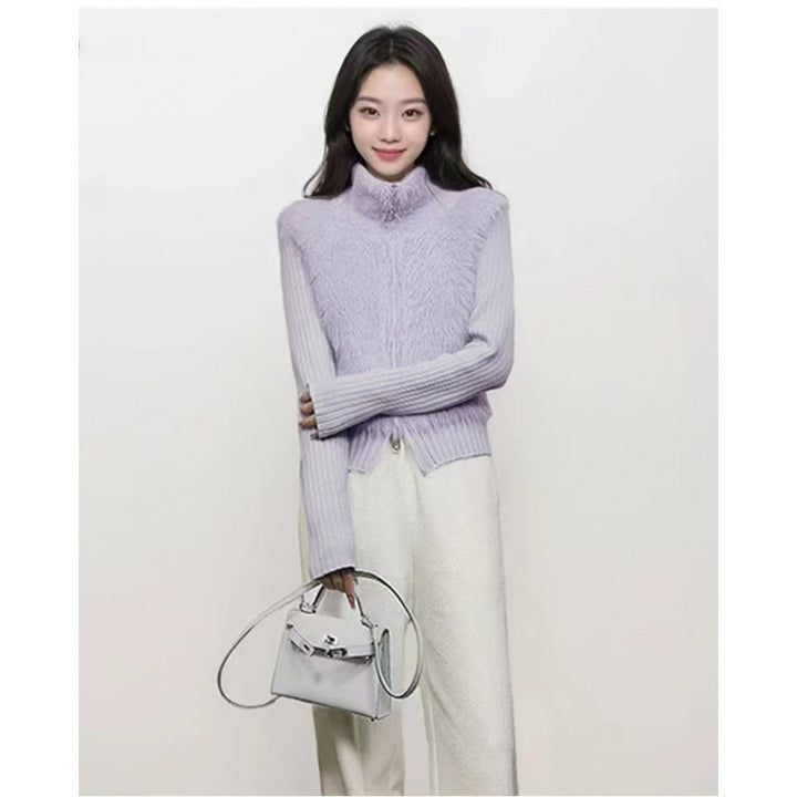 Autumn And Winter Stitching Zip Knitted Sweater - ZEYTONCART