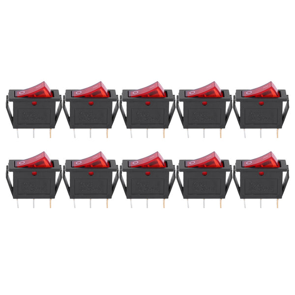 10PCs 3‑Pin Switch Rocker On Off Red Light 2‑Position KCD3 Household Appliances Accessories