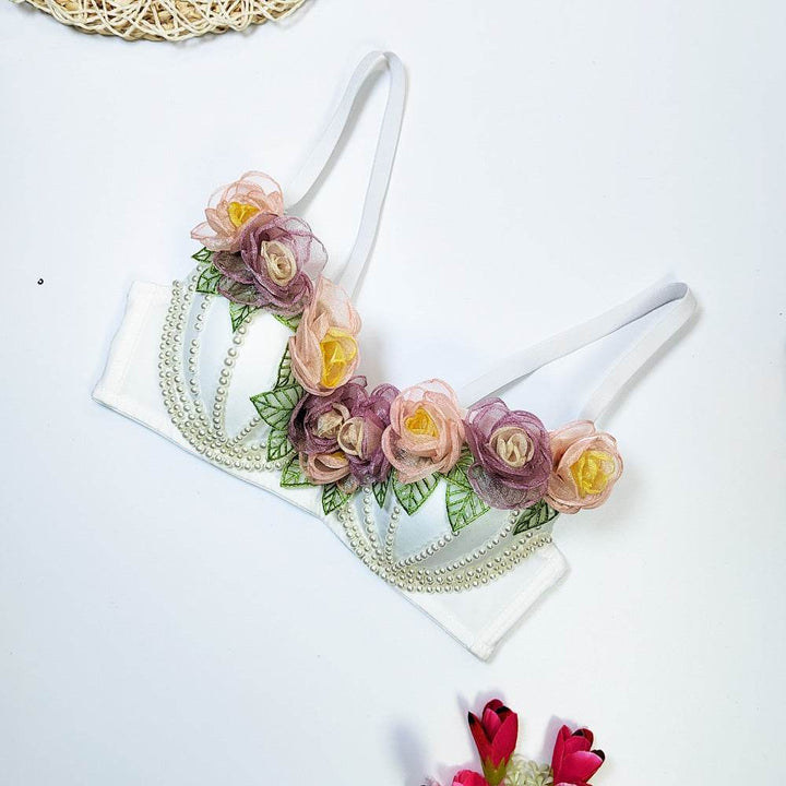 Short Three-dimensional Flower Fishbone Corset - ZEYTONCART