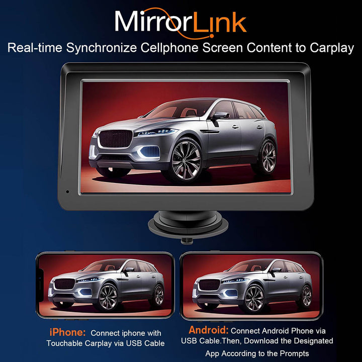 Portable Car Stereo Wireless CarPlay & Android Auto, Car Radio 7inches Touchscreen, Bluetooth5.0, Mirror Link, Maps Navigation, Voice Control, AUX Cable Vehicles - ZEYTONCART