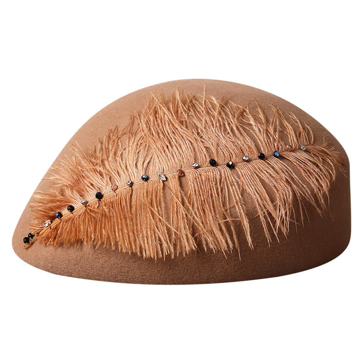 Autumn And Winter Retro Style Feather Decorative Wool Beret - ZEYTONCART