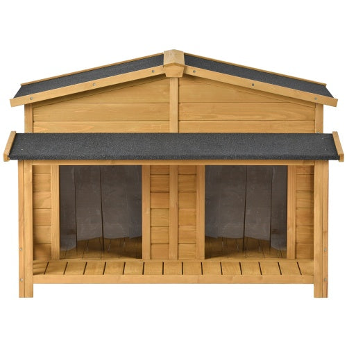 Large Wooden Dog House Outdoor Hut Style With Porch, 2 Doors - ZEYTONCART