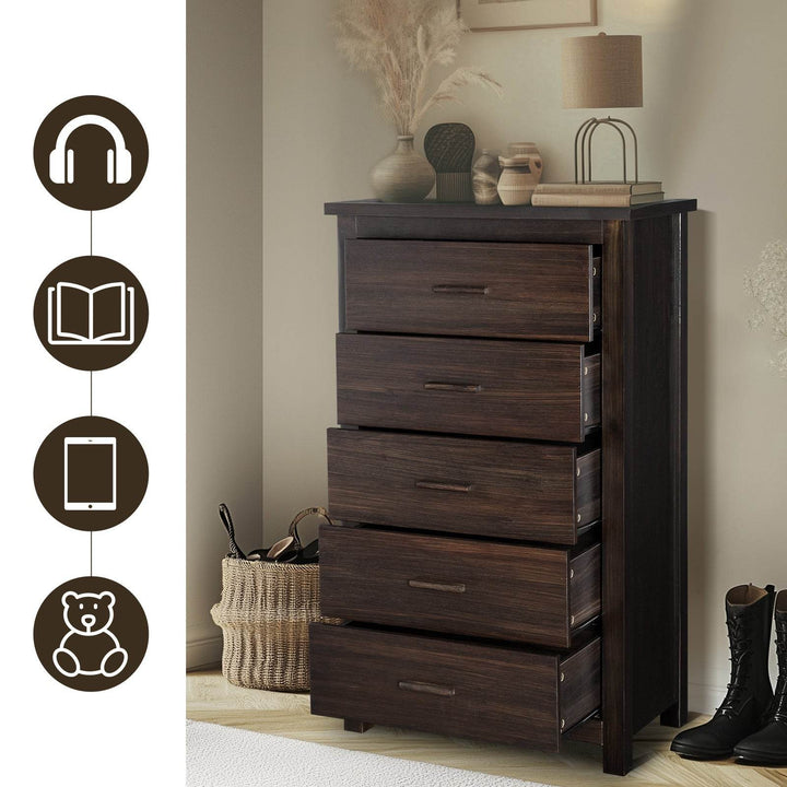 Brown Density Board With Solid Wood Veneer, Five Drawers In Vertical Arrangement, Drawer Cabinet - ZEYTONCART