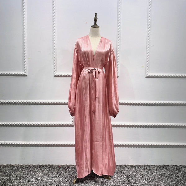 Eid Muslim Abaya Dress Kimono For Women Fashion Shining Silklike Summer Abayas Cardigan Puff Sleeve Dubai Turkey Clothes - ZEYTONCART