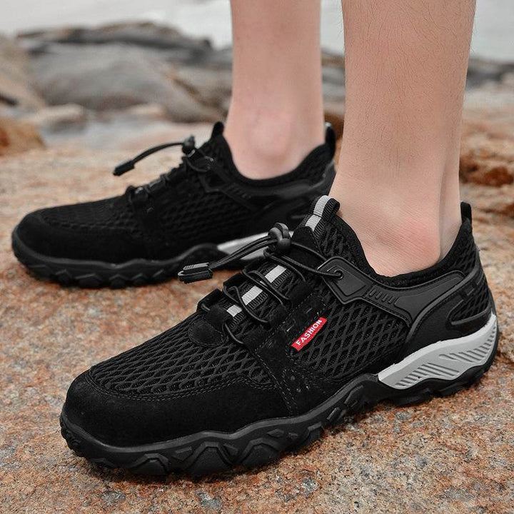 Men's Summer Leather Breathable Outdoor Sports Casual Shoes Non-slip Soft-soled Mesh Surface Hiking Shoes - ZEYTONCART