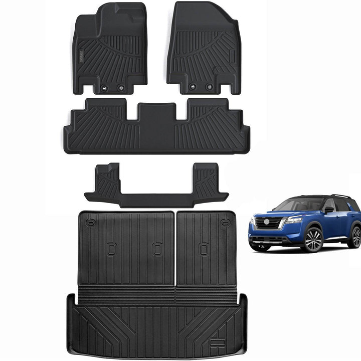 Floor Mats & Cargo Liners Backrest Mats Compatible For 2022-2024 Nissan Pathfinder 3 Row Floor Liners And Big Trunk Mat TPE-Black -Pathfinder 8 Seats - ZEYTONCART