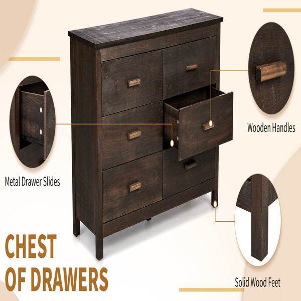 Brown MDF Veneer 120x40x80 Double-row Six-drawer Chest Of Drawers - ZEYTONCART