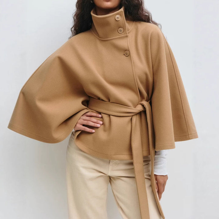 Winter High Neck Batwing Sleeve Coat With Belt Fashion Loose Elegant Button Top Trench Coat For Women Clothing - ZEYTONCART