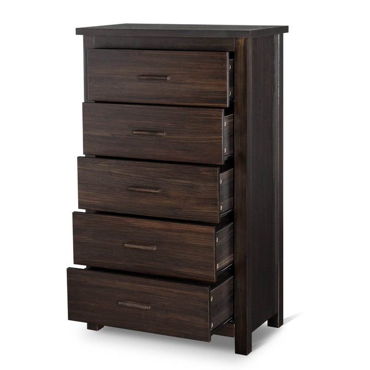 Brown Density Board With Solid Wood Veneer, Five Drawers In Vertical Arrangement, Drawer Cabinet - ZEYTONCART