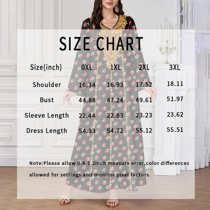 Women's Plus Size Ethnic Maxi Dress - Bohemian Embroidered Floral Print V-Neck Retro Long Dress - ZEYTONCART