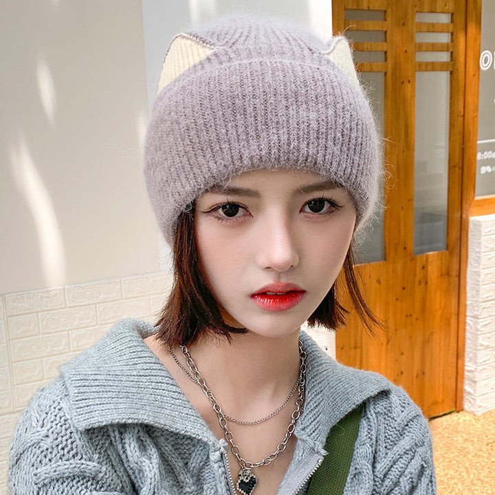 Cat Ears Woolen Knitted Hat Women's Spring And Autumn Winter Korean Style - ZEYTONCART