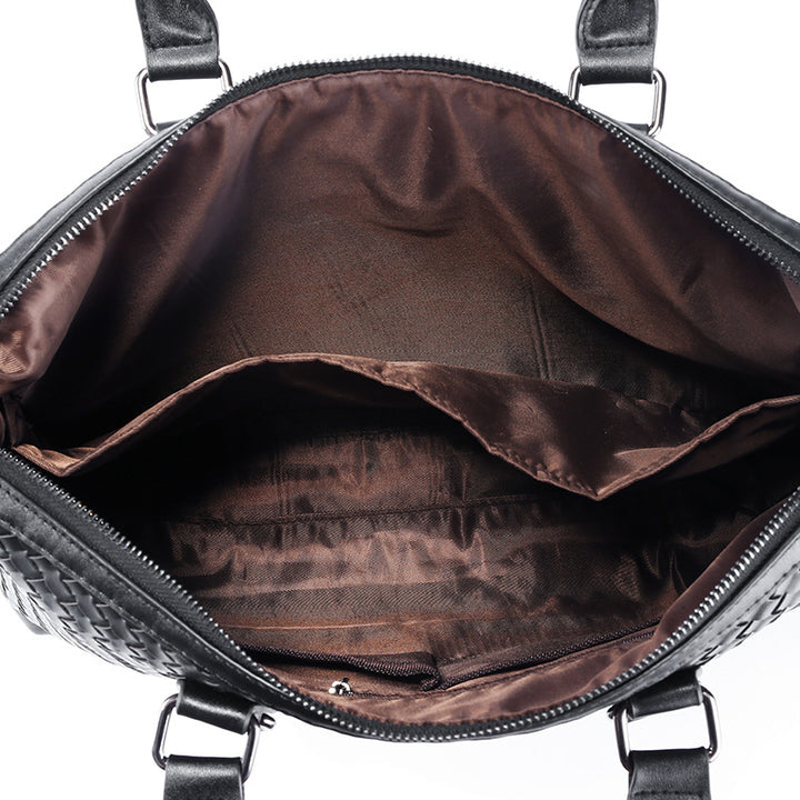 Men's Bag Leather Large Briefcase Hand Woven Luxury Handbags Business Tote Bags For Men High Quality Laptop Handbags - ZEYTONCART