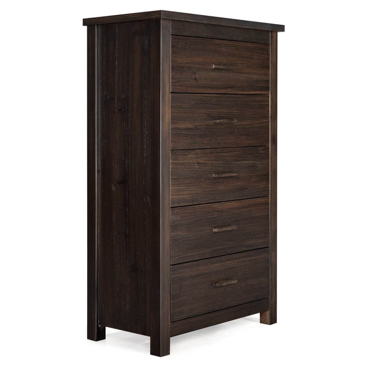 Brown Density Board With Solid Wood Veneer, Five Drawers In Vertical Arrangement, Drawer Cabinet - ZEYTONCART