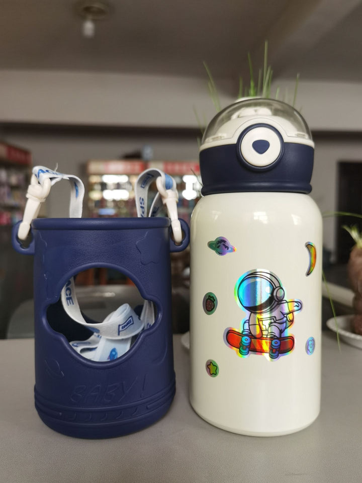 Double-layer Stainless Steel Vacuum Mug Bottle With Leather Case Bouncing Cup - ZEYTONCART