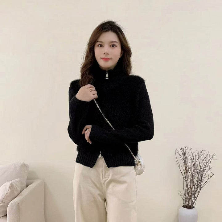 Autumn And Winter Stitching Zip Knitted Sweater - ZEYTONCART