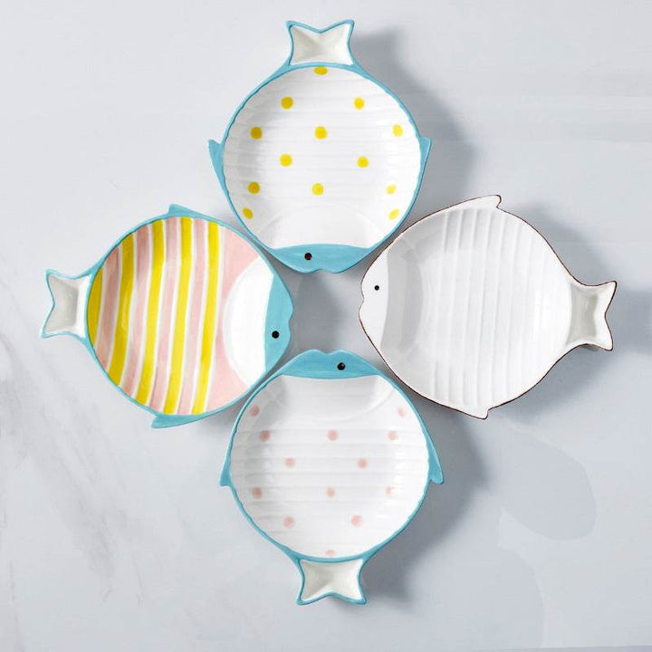 Fish-shaped Ceramic Plate Cat Food Feeding Bowl - ZEYTONCART