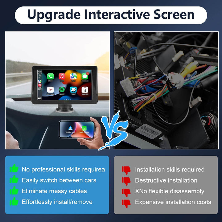 Portable Car Stereo Wireless CarPlay & Android Auto, Car Radio 7inches Touchscreen, Bluetooth5.0, Mirror Link, Maps Navigation, Voice Control, AUX Cable Vehicles - ZEYTONCART