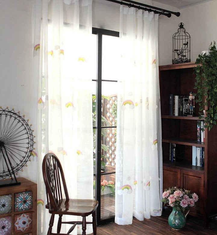 Rainbow Mesh Curtains French Pastoral Embroidery Yarn - ZEYTONCART