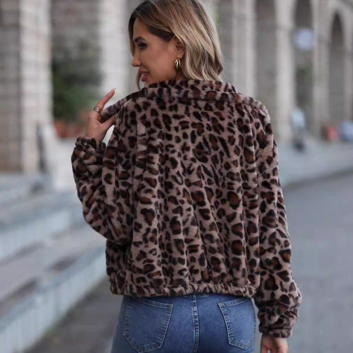 Women's Autumn And Winter Loose Long-sleeve Zipper Leopard Print Plush Coat - ZEYTONCART