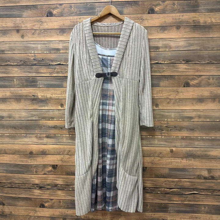 Autumn And Winter Pleated Cardigan Trench Coat Shawl Knitted Coat Lining Dress Suit - ZEYTONCART