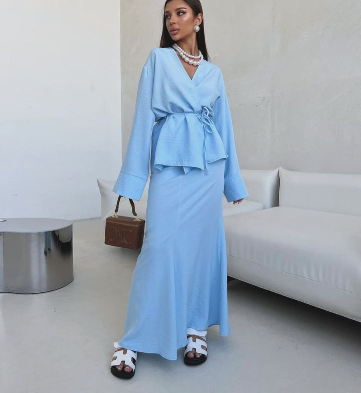 Autumn And Winter Lacing Waist-controlled Top Long Dress - ZEYTONCART