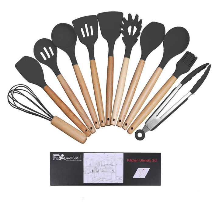 Wooden Handle Silicone Cooking Utensils Set - ZEYTONCART