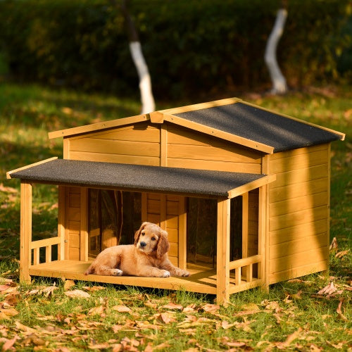 Large Wooden Dog House Outdoor Hut Style With Porch, 2 Doors - ZEYTONCART