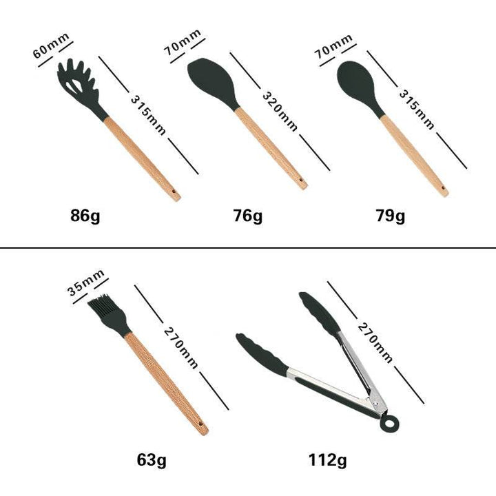 Wooden Handle Silicone Cooking Utensils Set - ZEYTONCART