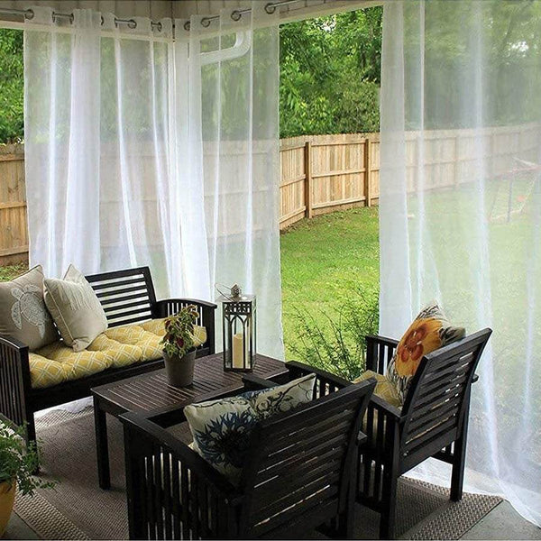 Outdoor Shading Door Curtain Waterproof Curtain Pavilion Balcony White Mesh Curtains Terrace Window Screen - ZEYTONCART