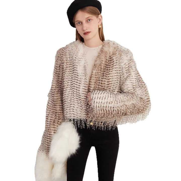 Short Autumn And Winter Women's Jacquard Plush Jacket Peacock Fur Fur - ZEYTONCART