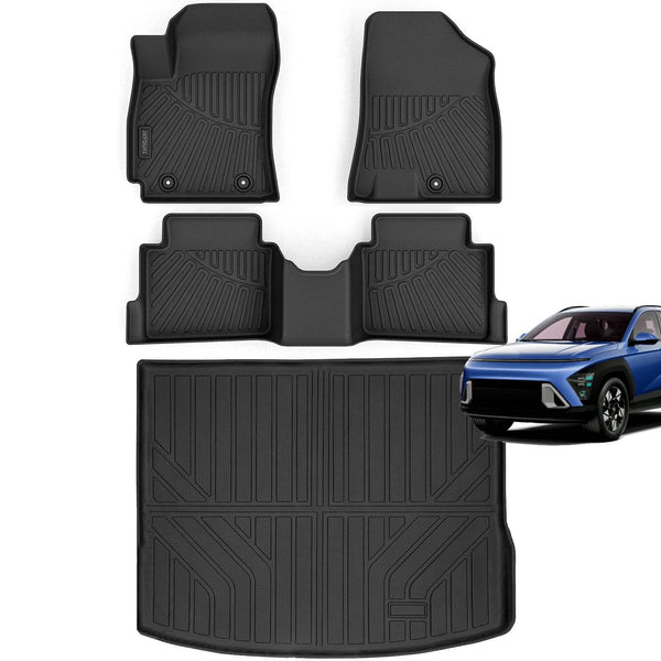 Floor Mats & Cargo Liners Compatible For 2024 2025 Hyundai Kona -Not Fit Electric,TPE All Weather 2 Row Floor Liners And Trunk Mat Mats Accessories-Black - ZEYTONCART