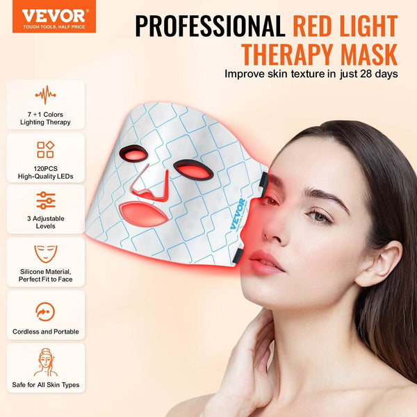 VEVOR Red Light Therapy Mask 7-Color LED Face Mask Light Therapy With 850nm NIR - ZEYTONCART