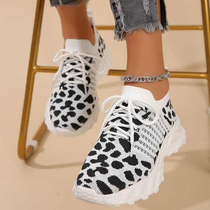 Floral Print Colorblock Mesh Shoes Casual Light Lace-up Sneakers For Women - ZEYTONCART