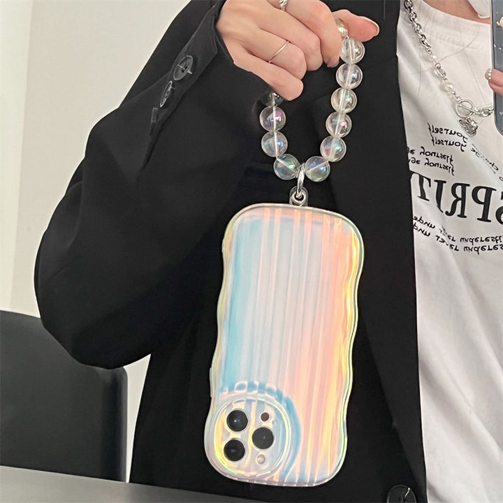 Laser Wave Silicone Phone Case Gradient Laser Stripes Bracelet Case For 14 13 12 11 Pro Max Plus Bead Chain - ZEYTONCART