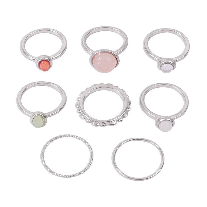 Colorful Stone Metalic Finger Rings Joint Combination Rings For Women Girl Rings - ZEYTONCART