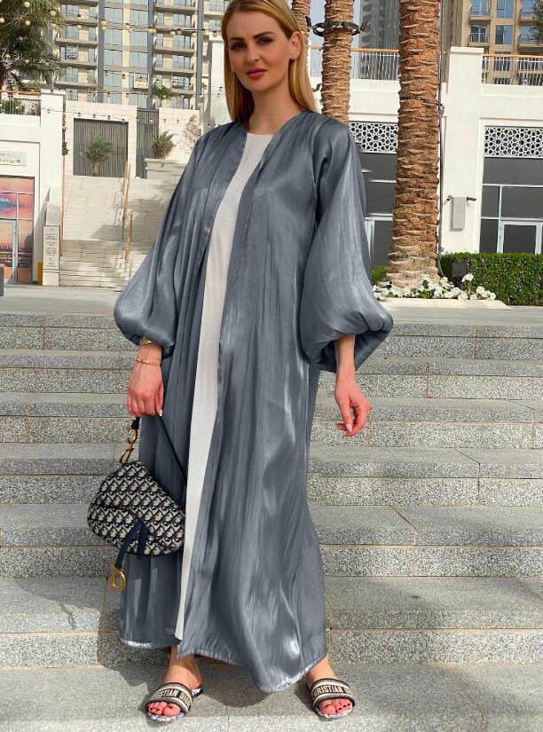 Eid Muslim Abaya Dress Kimono For Women Fashion Shining Silklike Summer Abayas Cardigan Puff Sleeve Dubai Turkey Clothes - ZEYTONCART