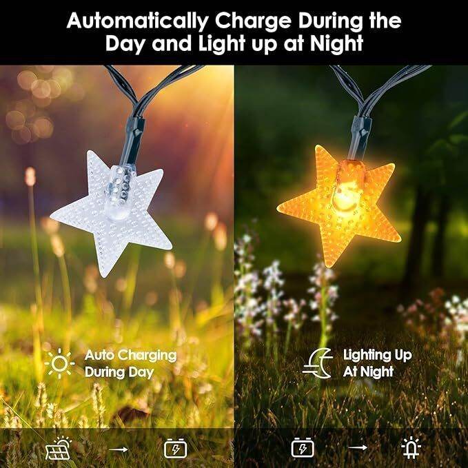 Solar Powered Star Fairy String LED Lights Waterproof Xmas Garden Outdoor Decor - ZEYTONCART