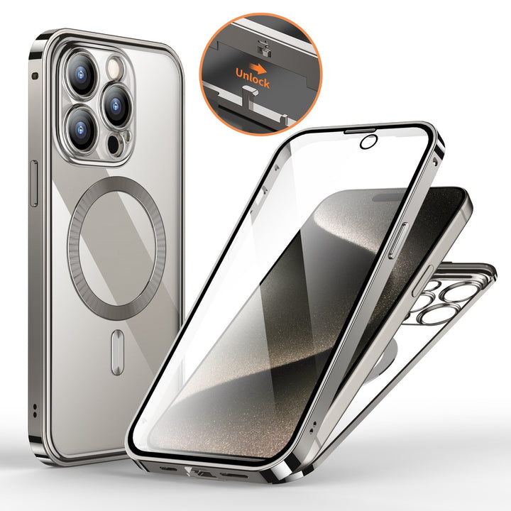 Anti-Privacy Metal Buckle Magnetic Support Wireless Charging Double-Sided Lens Full Cover Phone Case Protective Cover - ZEYTONCART