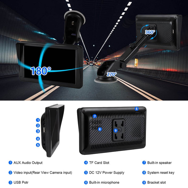 Portable Car Stereo Wireless CarPlay & Android Auto, Car Radio 7inches Touchscreen, Bluetooth5.0, Mirror Link, Maps Navigation, Voice Control, AUX Cable Vehicles - ZEYTONCART