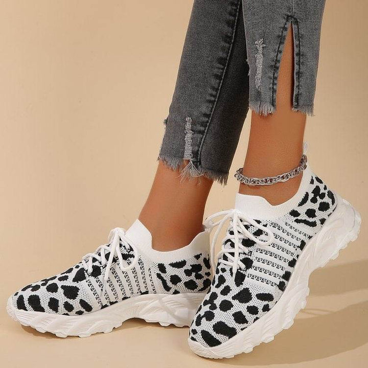 Floral Print Colorblock Mesh Shoes Casual Light Lace-up Sneakers For Women - ZEYTONCART