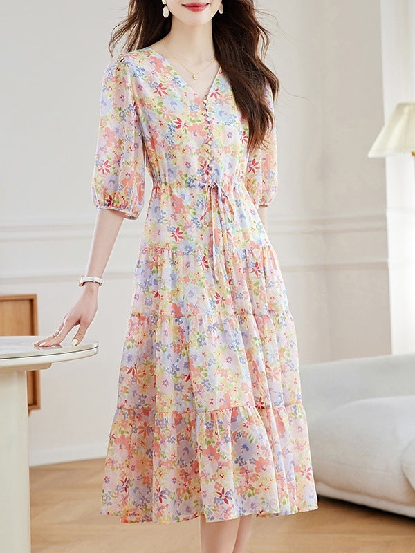 Waist Slimming Floral Dress - ZEYTONCART