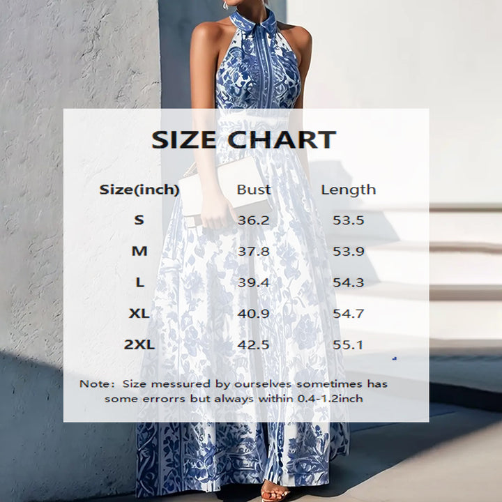 Women's Floral Print Halter Neck Maxi Dress - Tie-Waist A-Line Summer Dress - ZEYTONCART