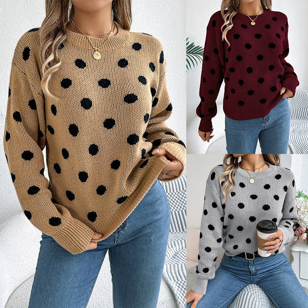 Autumn And Winter Leisure Contrast Color Polka Dot Long Sleeve Pullover - ZEYTONCART
